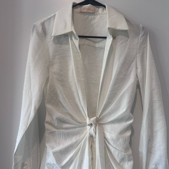 Choosy Tie Front White Mini Dress - Picture 4 of 5